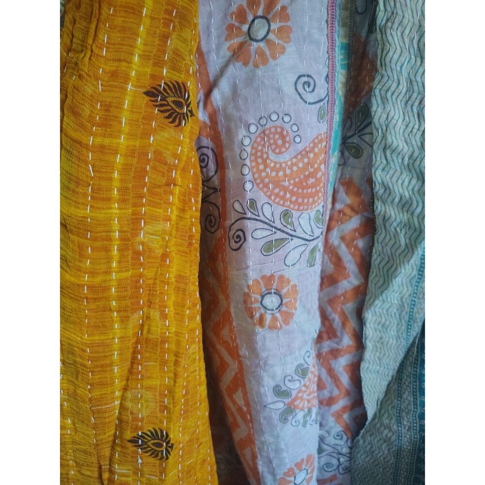 ButterCatCo Kantha Quilted Patchwork Open Front Jacket Boho Pockets Artisan - Picture 5 of 6